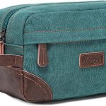 Wogarl Toiletry Bag for Men， Leather and Canvas Travel Toiletry Bag Dopp Kit Shaving Bag for Travel Accessories (Army Green)